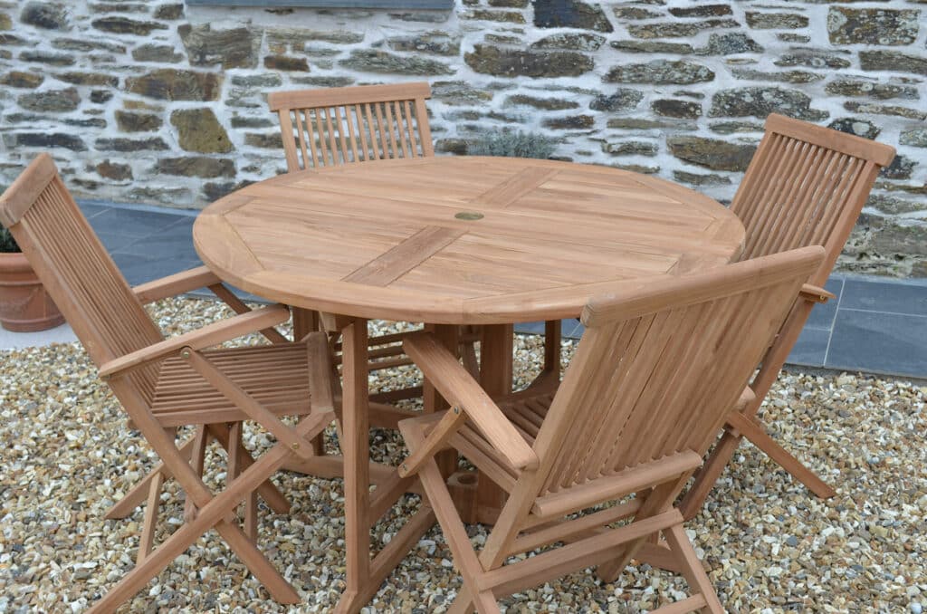 Bucklebury | 1.2m Round Folding Gateleg Teak Garden Dining Table | 4 to 6 Seater