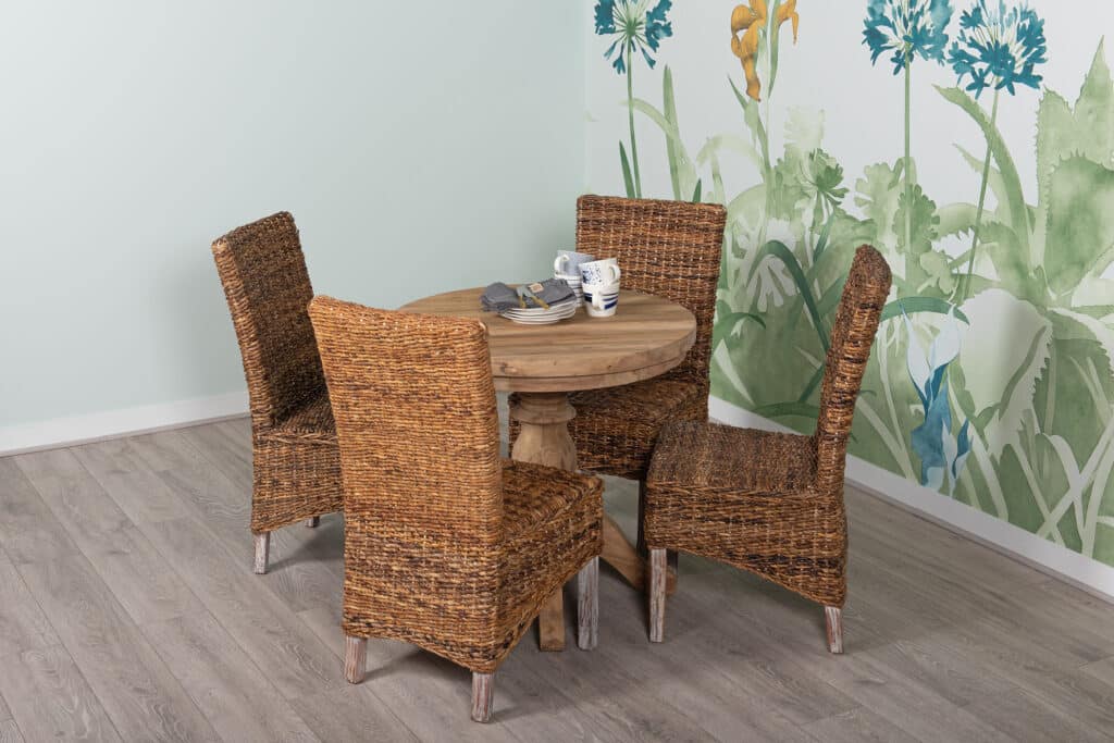 reclaimed teak dining set with banana chairs